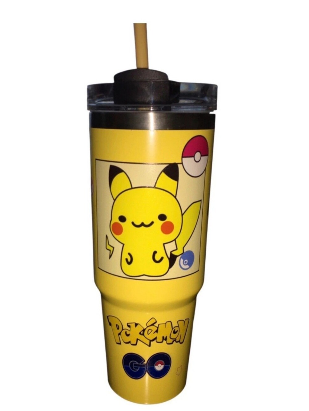 30oz Pokémon Go Yellow Vacuum Flask with Straw ✨